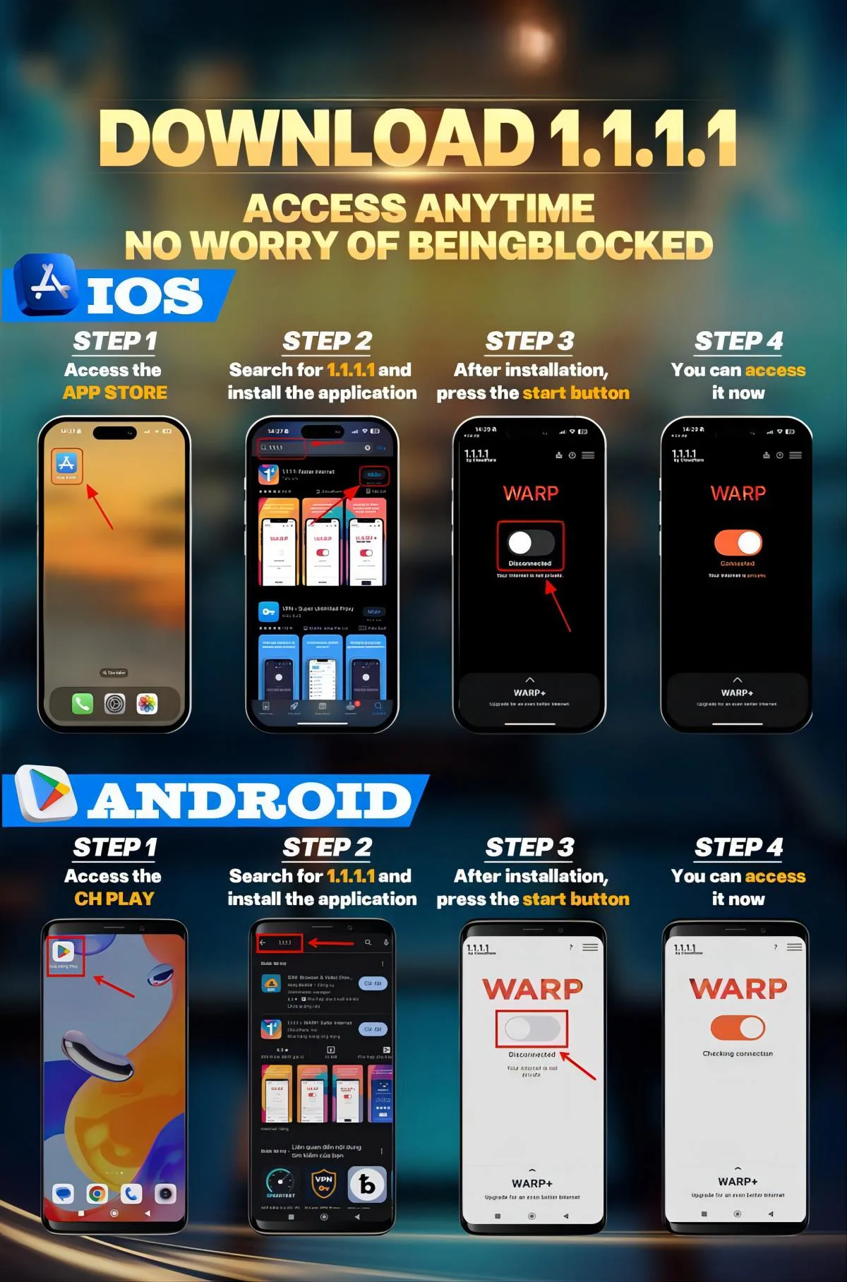 Download guide for 1.1.1.1 on iOS and Android